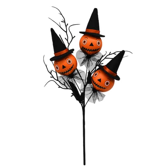 13.2" Orange & Black Jack-O'-Lantern with Witch Hat Pick by Ashland®